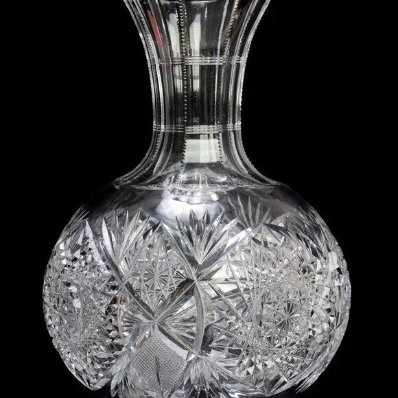 Antique Hand-Cut Crystal Vase With Intricate Starburst & Geometric Patterns - Picture 9 of 9